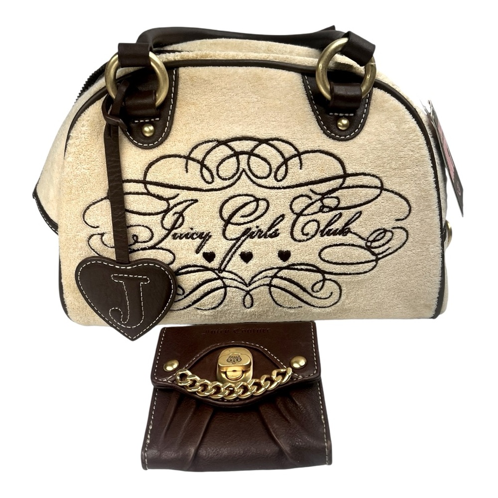 Vintage Juicy Couture Tan and Brown bowler bag with matching wallet
